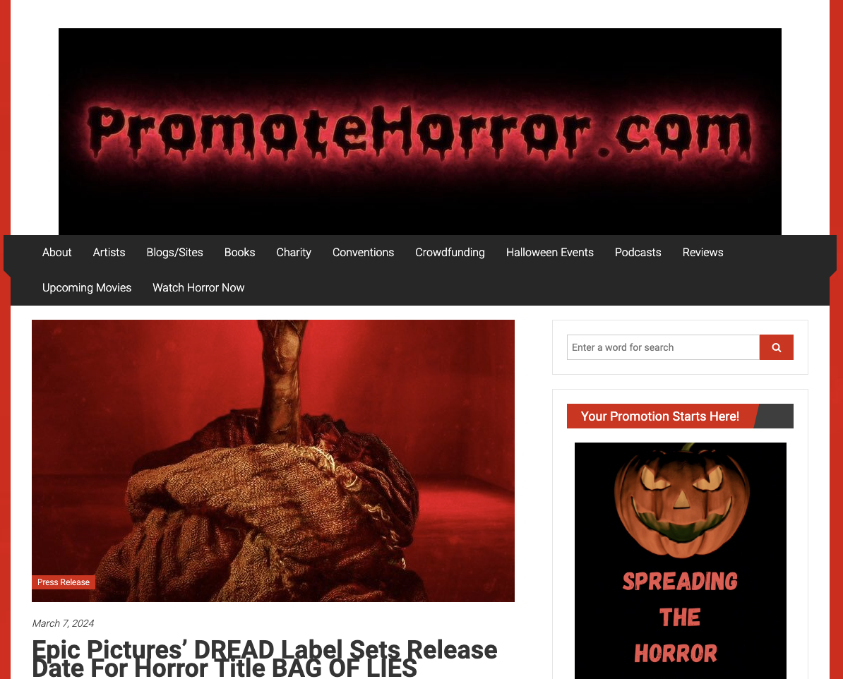 Epic Pictures’ DREAD Label Sets Release Date For Horror Title BAG OF LIES